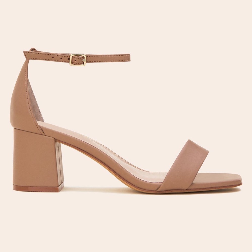 Birdy Grey Natalie Low Chunky Heel Mocha Vegan Leather Ankle Strap Sandals Sz 6